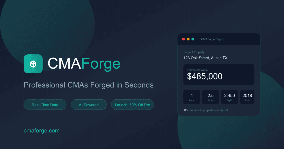CMAForge product preview showing a professional CMA report